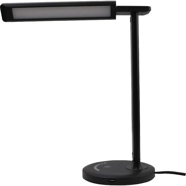 mainstays modern dimmable led desk lamp with usb charging port, matte black finish, for all ages