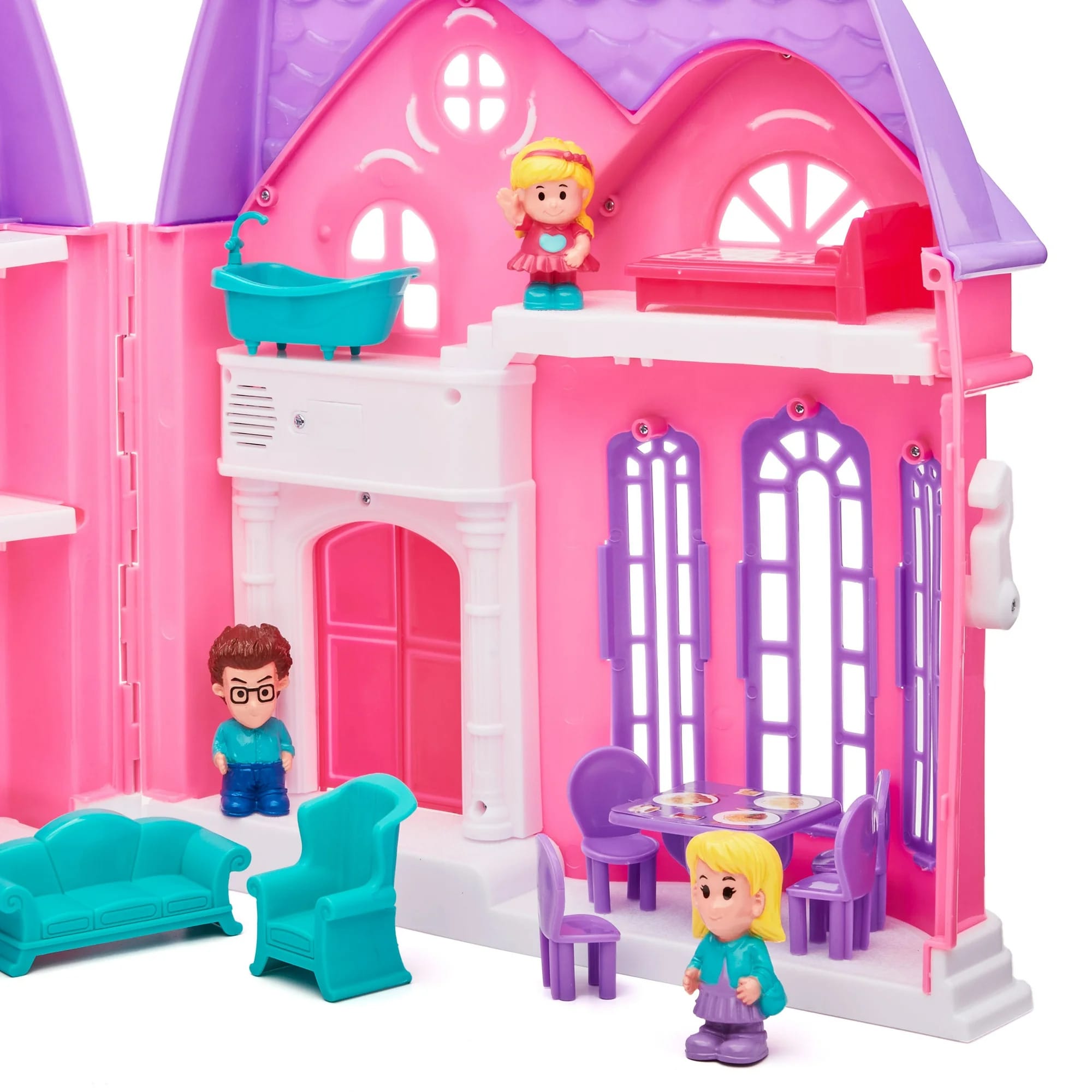 kid connection folding dollhouse with family car, 21 pieces