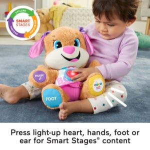 fisher price laugh & learn smart stages sis puppy plush learning toy for baby, infants and toddlers, 6 months and up