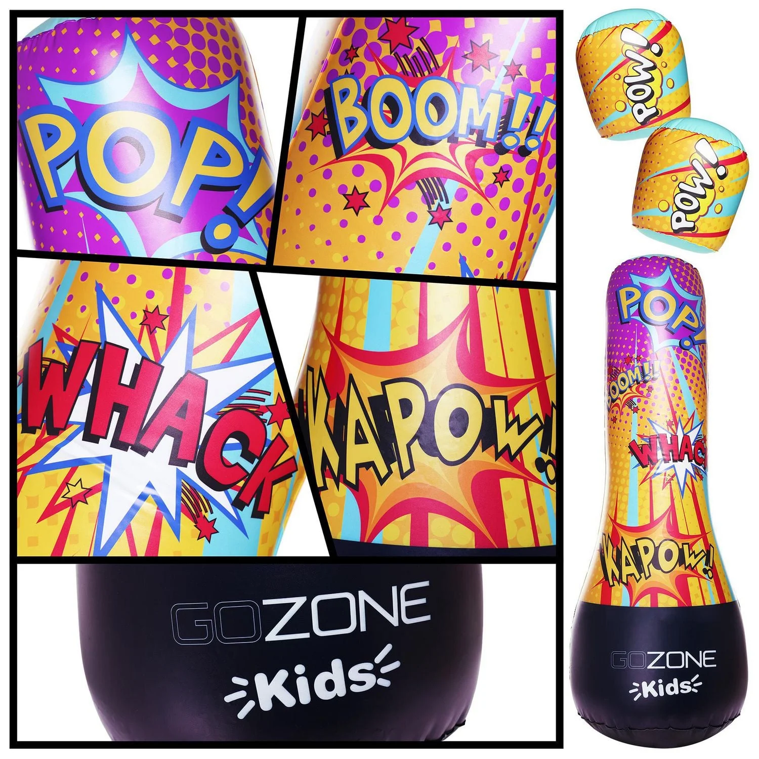 gozone kids inflatable punching bag set – multi color, with inflatable gloves