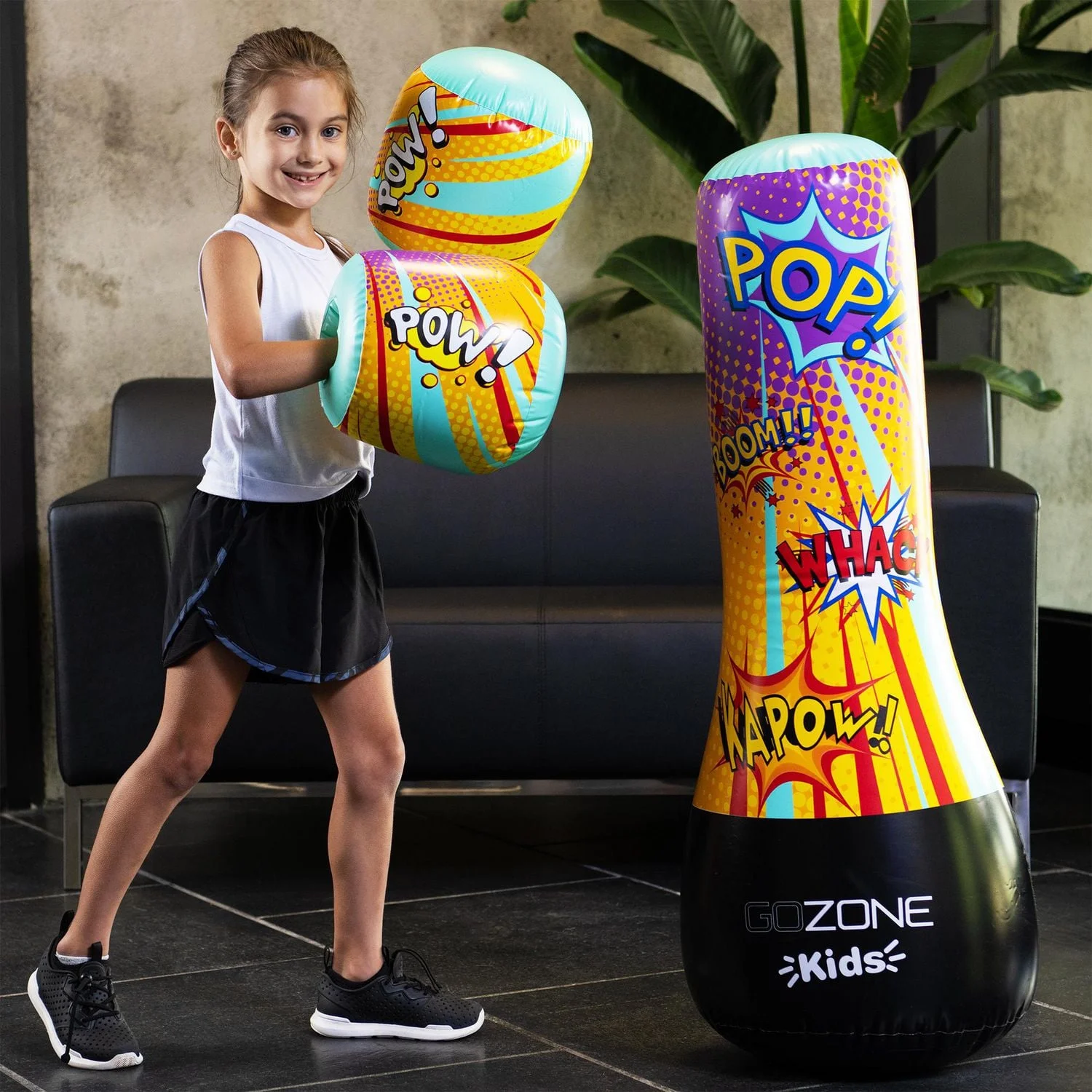 gozone kids inflatable punching bag set – multi color, with inflatable gloves