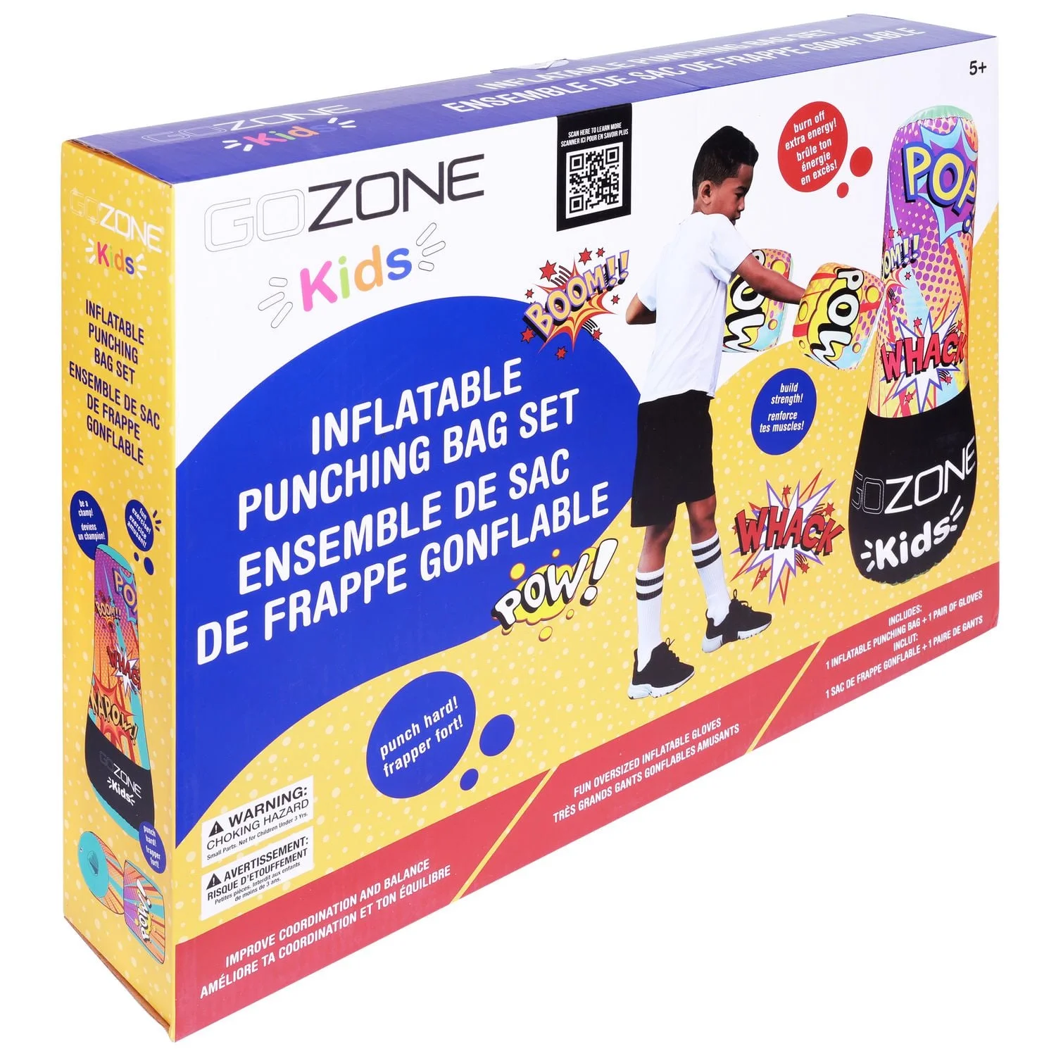 gozone kids inflatable punching bag set – multi color, with inflatable gloves