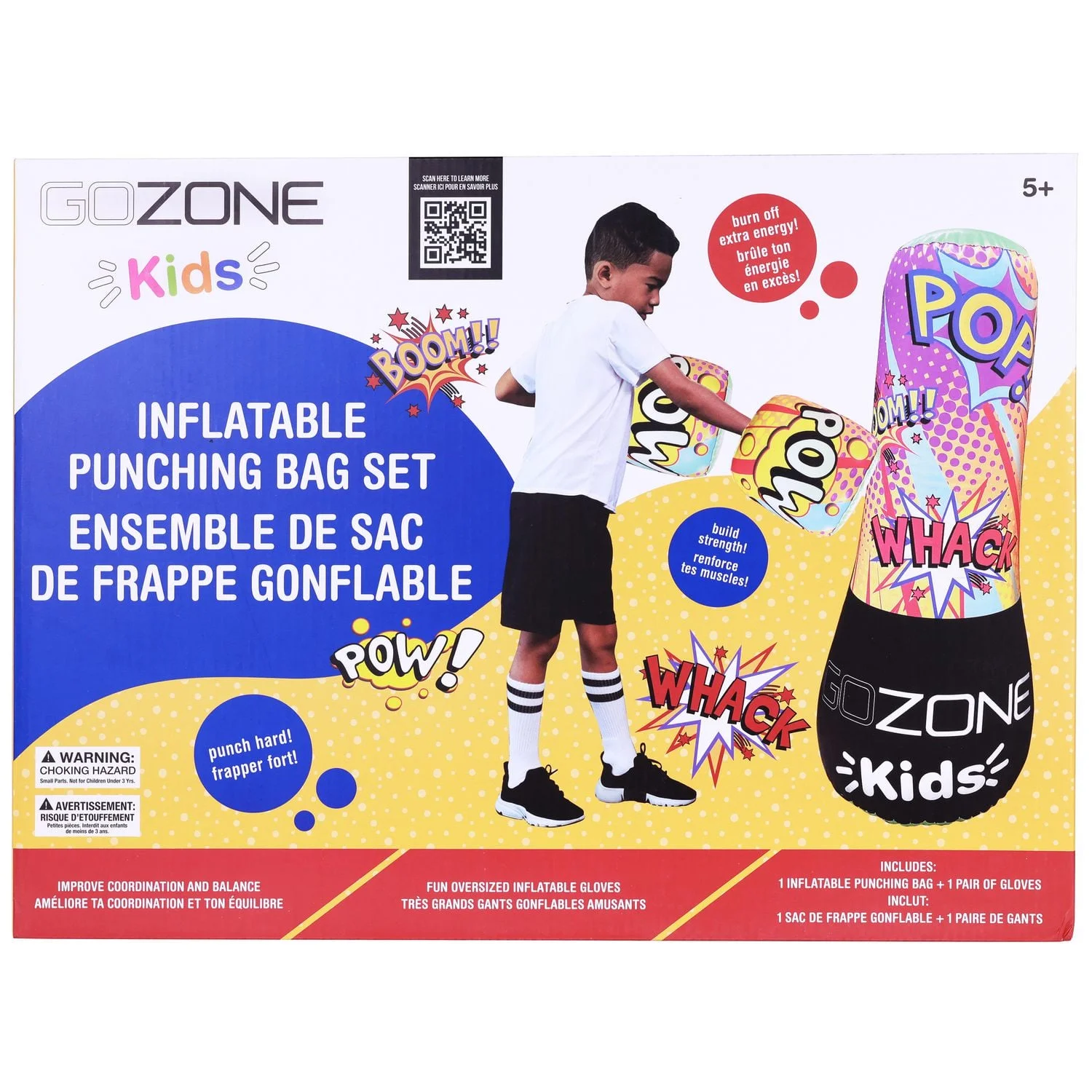 gozone kids inflatable punching bag set – multi color, with inflatable gloves