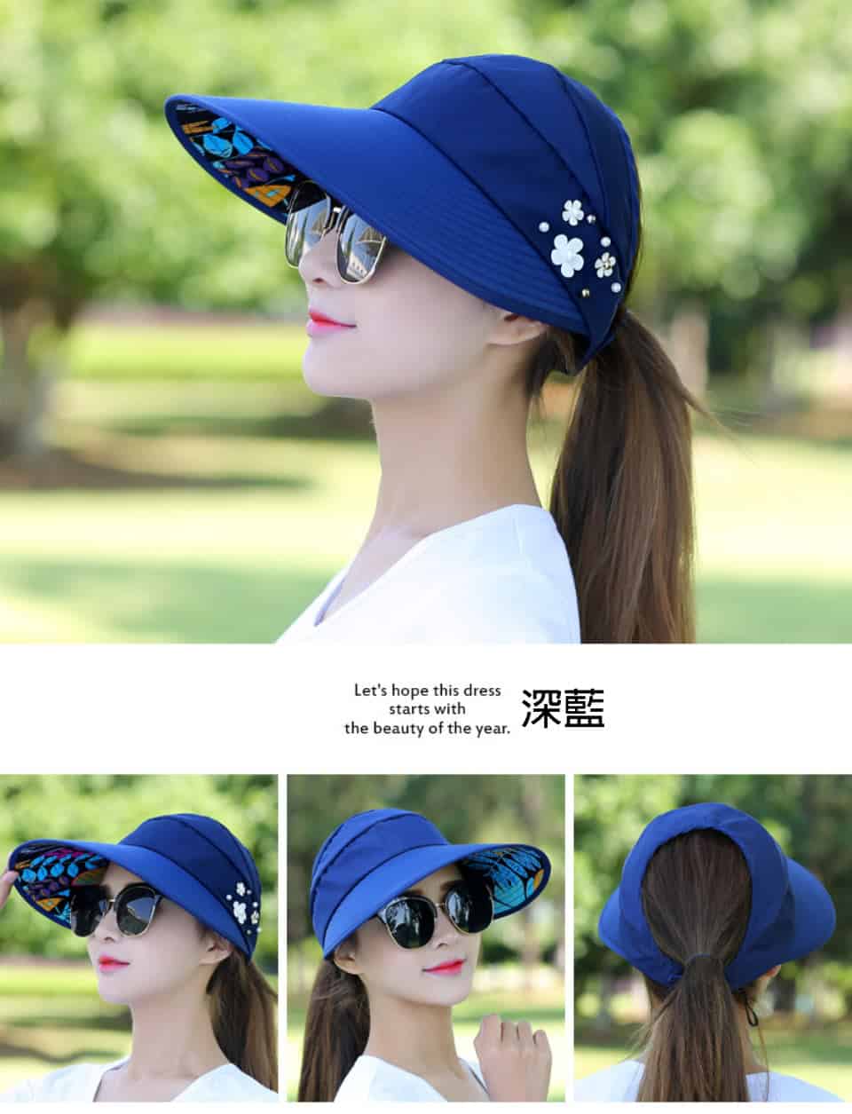 women summer casual going out ultraviolet proof korean style folded sun block hat breathable and light (blue)