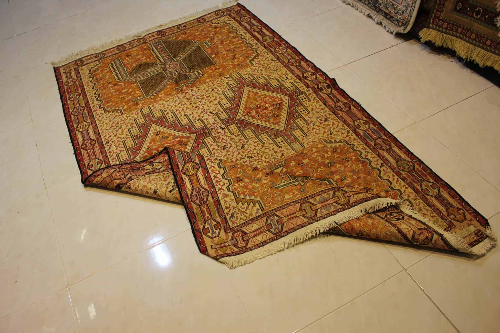 carpet genuine 100% silk cotton mixed, handmade, iran (size 130cmx200cm) cpt71
