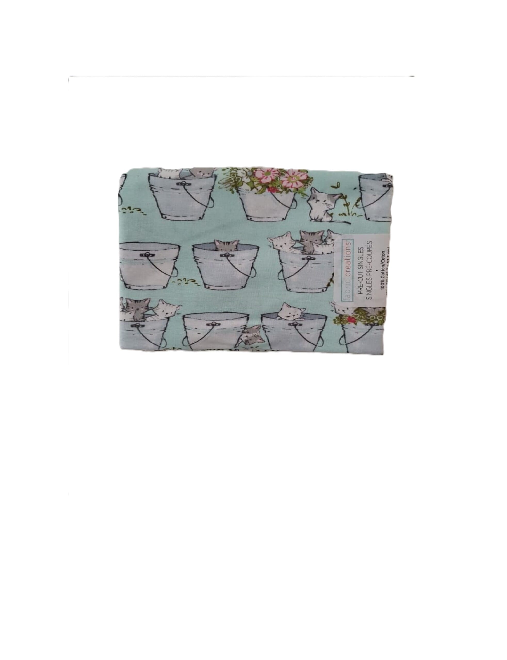 single yard cotton fabrics kittens in pails & boots 43"