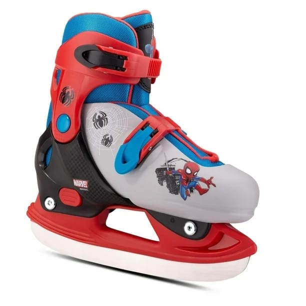 marvel spider man hardshell adjustable ice skates, extra small (y8 y11), grey / red
