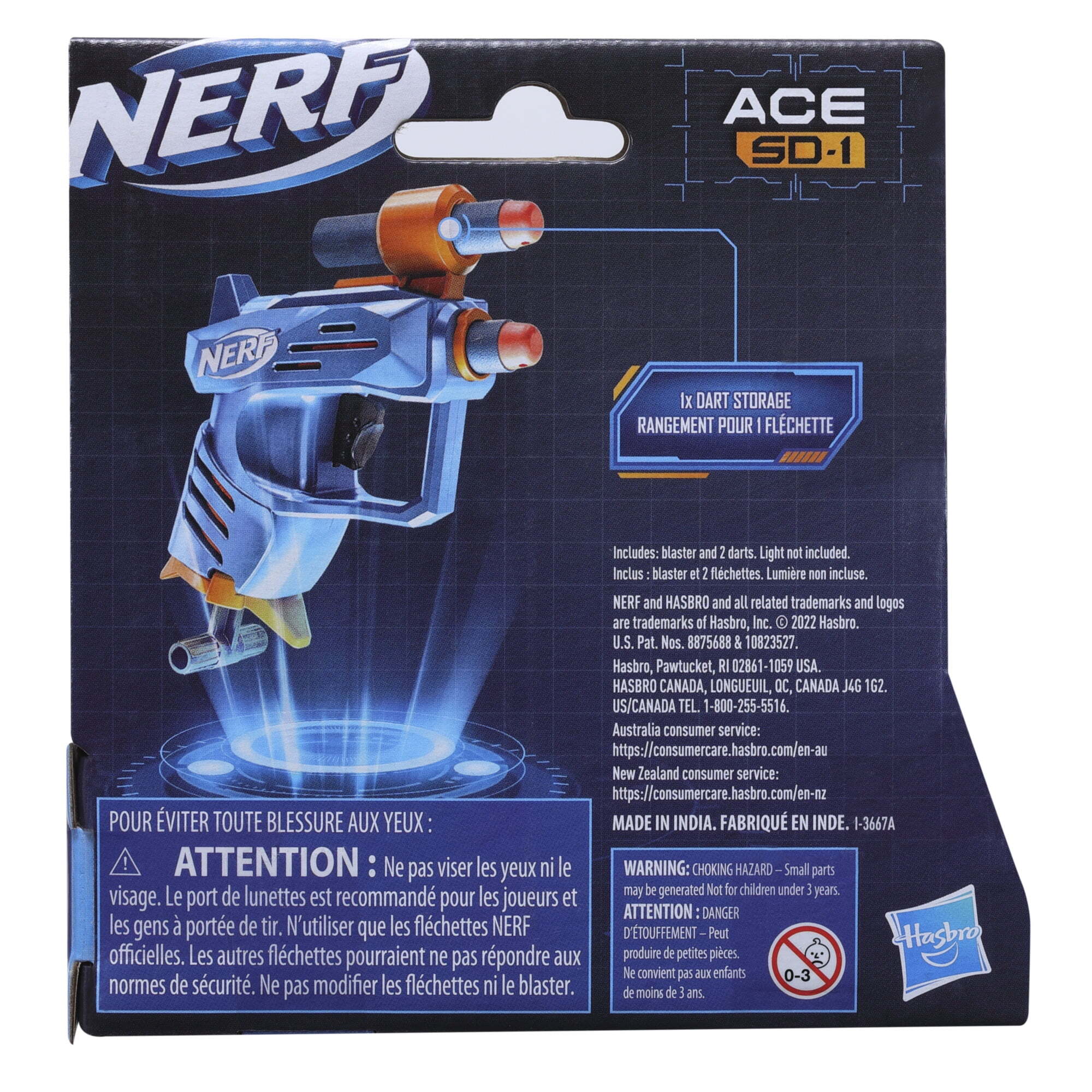nerf elite 2.0 ace sd 1 dart blaster, 2 nerf elite darts, pull down priming, onboard 1 dart storage