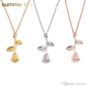 valentines day gift rose flower pendant jewelry chain necklace (rose gold)