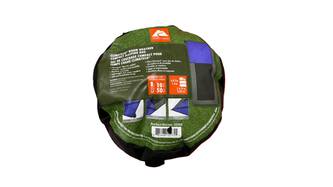 ozark trail 50f climatech warm weather compact sleeping bag