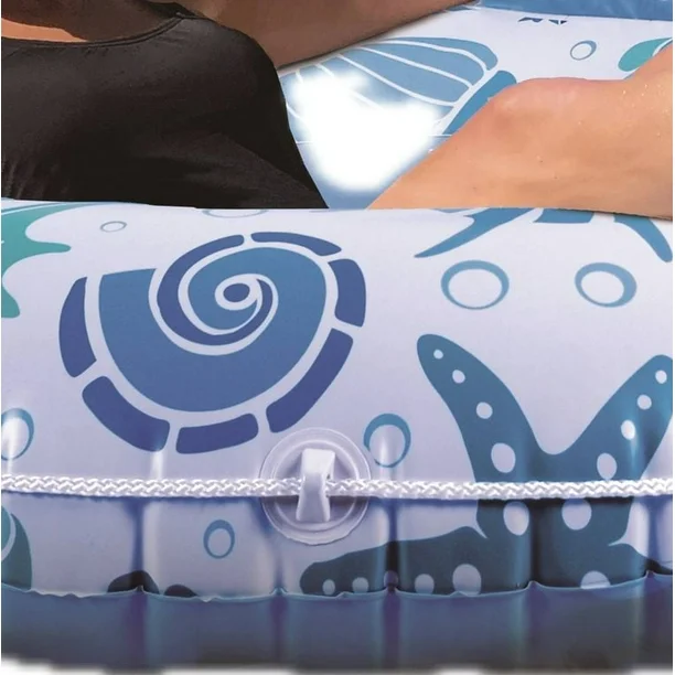 pathfinder inflatable 57" 1 person unisex clam shell float with seashore design and cupholder