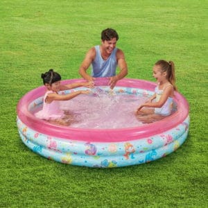round inflatable 3 ring kiddie splash play pool, pink, for kids, age 2 & up, unisex