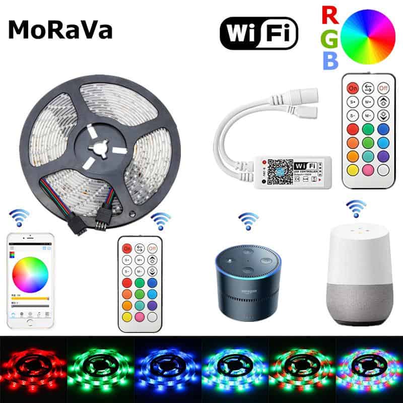 rgb led strip smd 2835 dc 12v 60 leds/m flexible diode tape ribbon lamp wifi controller