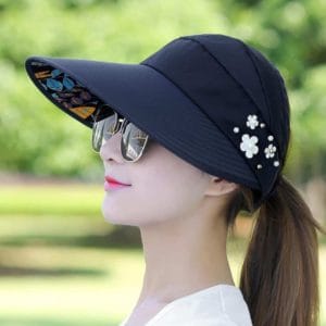 women summer casual going out ultraviolet proof korean style folded sun block hat breathable and light (blue)