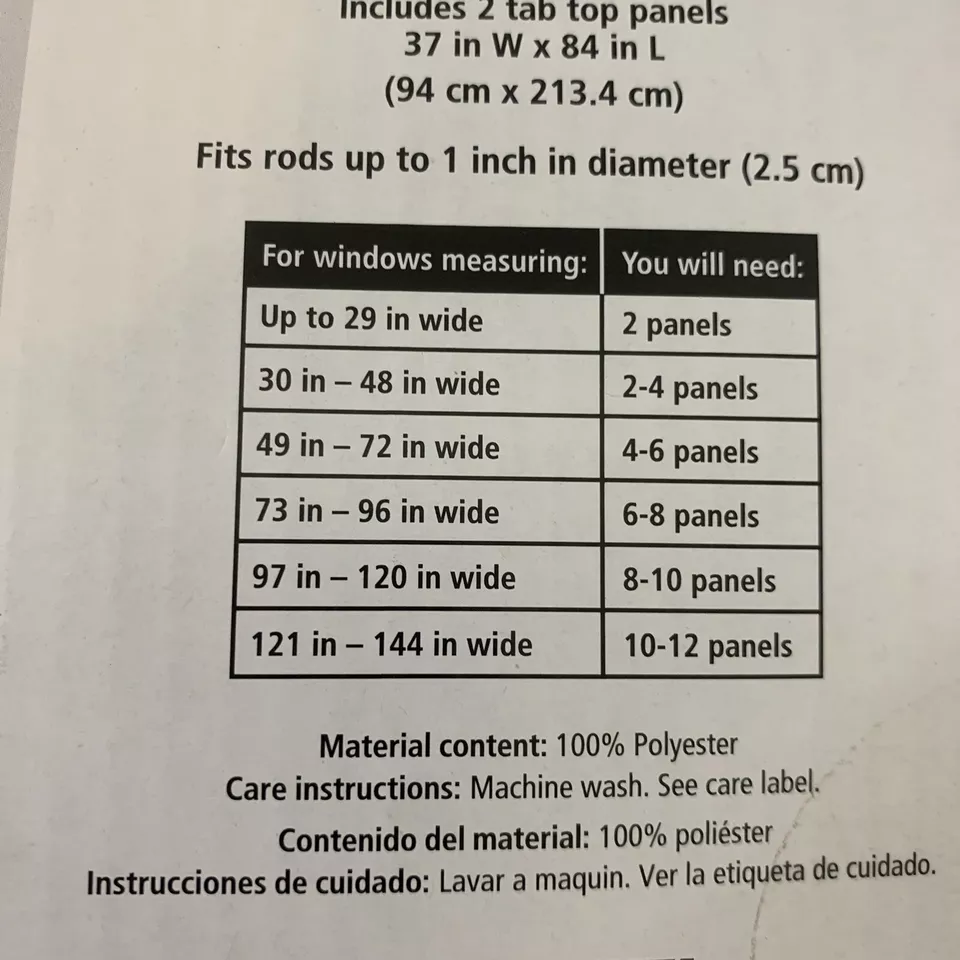 mainstays 2 panels 84 inch tab top
