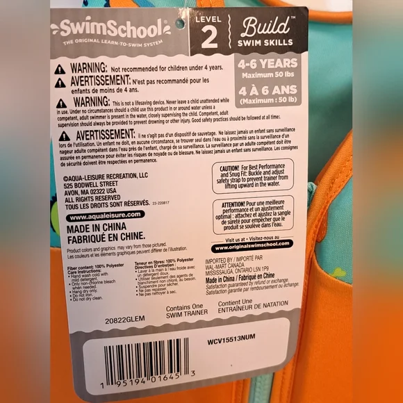 swim school swim trainer vest orange and blue