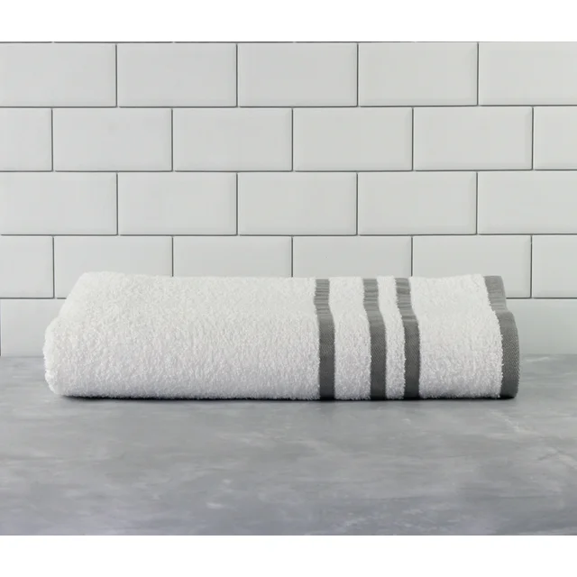 mainstays basic bath collection adult single bath towel, white stripe