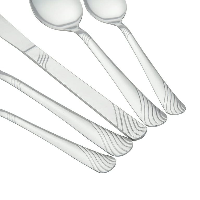 mainstays swirl 49 piece stainless steel flatware and organizer tray set, silver