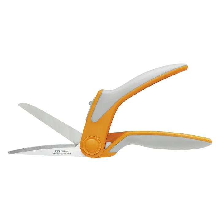 fiskars razoredge easy action fabric shears for tabletop cutting, orange and gray, 8 inch, 190850
