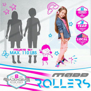 madd gear light up rollers heel skates led wheels adjustable to fit most shoe sizes kids ages 6+