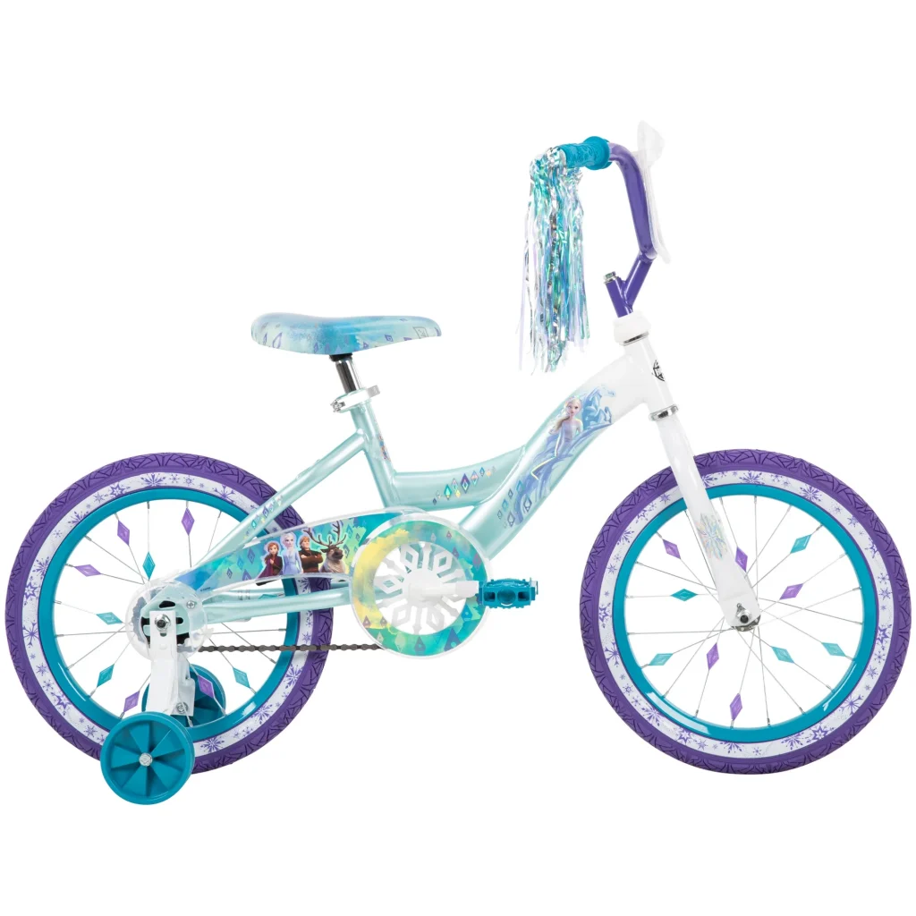 New Arrivals huffy disney frozen bike for girls with training wheels, sparkly white/crystal blue