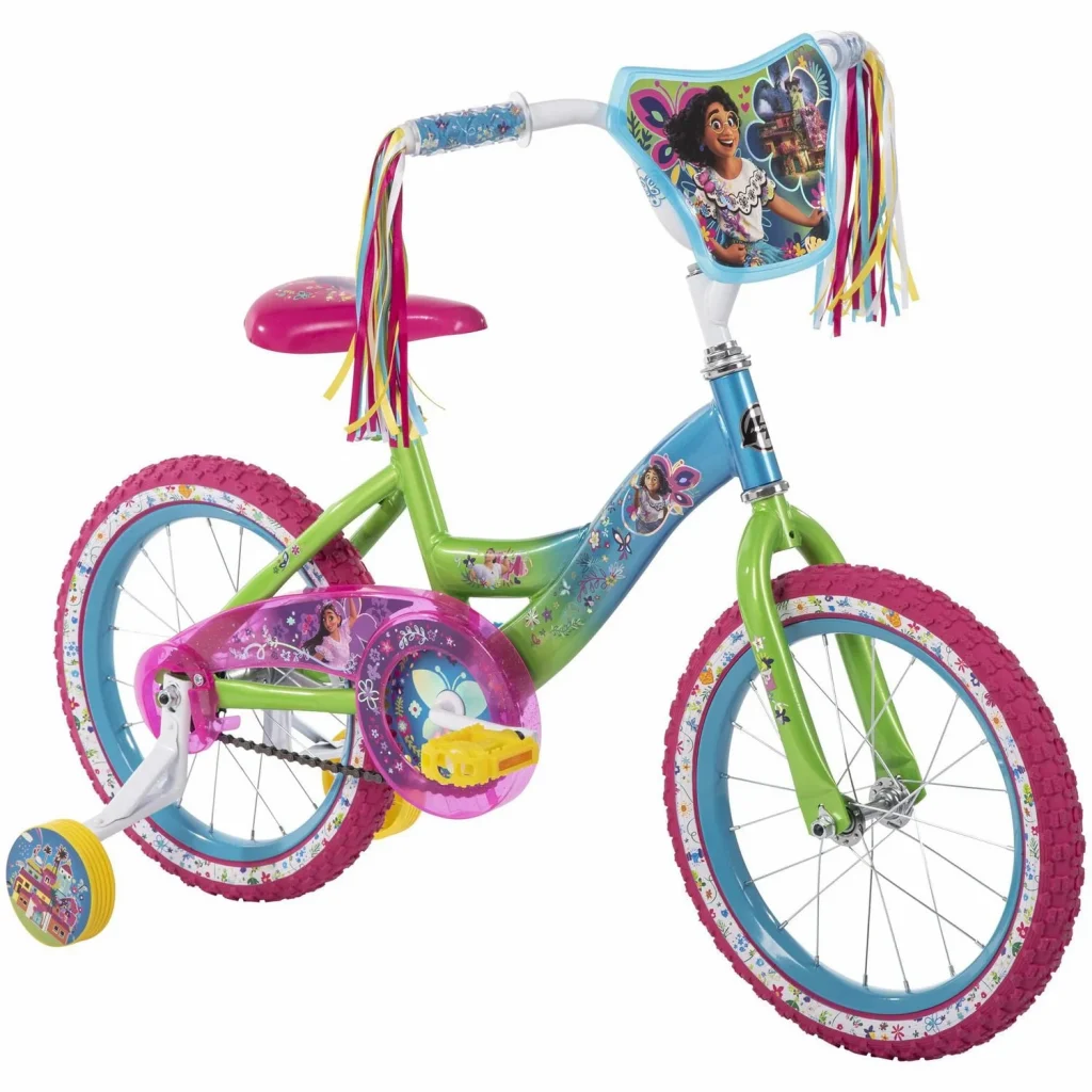 New Arrivals huffy disney encanto 16 inch bike for girls with training wheels, blue/pink/green