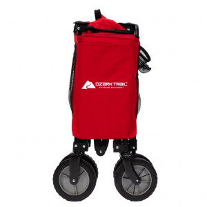 ozark trail camping utility wagon with tailgate & extension handle, red