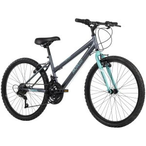 movelo algonquin 24 inch mountain bike for girls, 18 speed, grey/blue