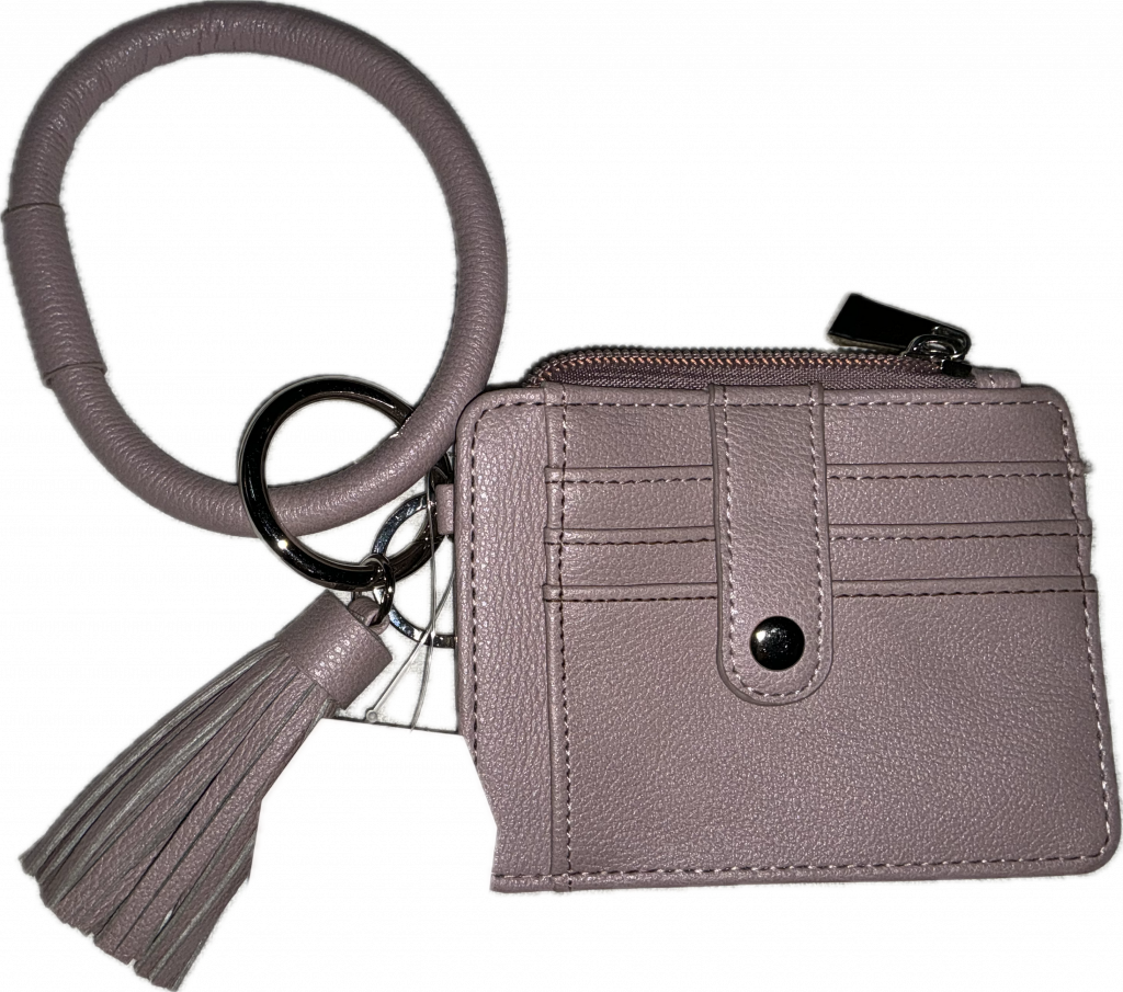 time and tru leather wallet bracelet keychain with a credit card holder – beige