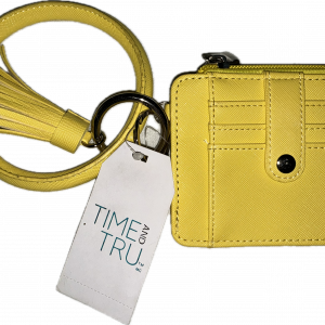 time and tru leather bracelet keychain with a credit card holder yellow